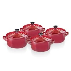 Le Creuset - 4er Set Mini-Cocotte - Metallics Kirschrot